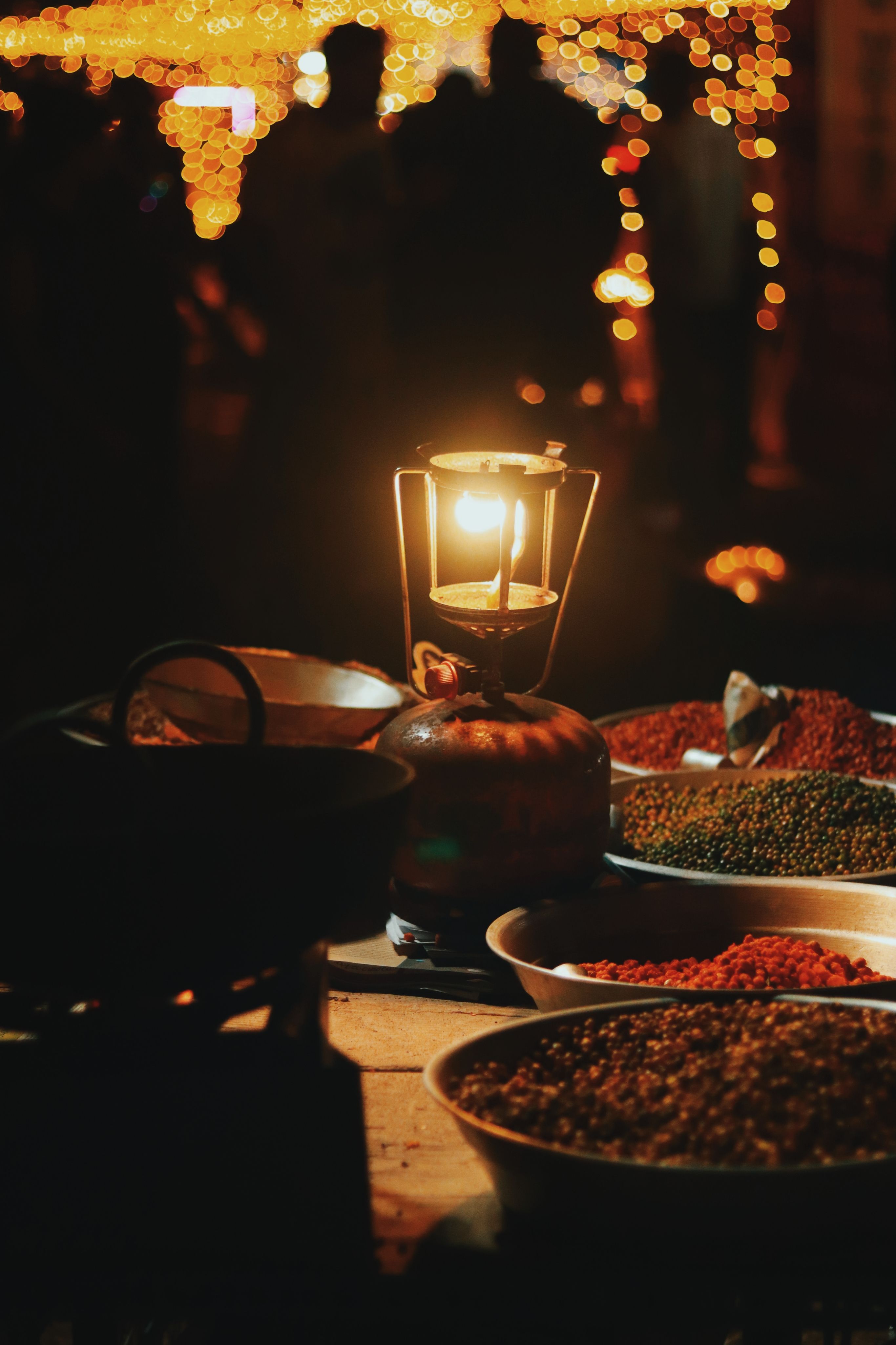Warm Lantern-Lit Spice Market and Traditional Goods